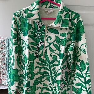 New Lilly Pulitzer Eleni Pullover Small Fiddle Leave Green Escape Plan